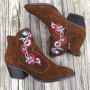 Carlos Santana Suede Bourbon Embroidered Booties